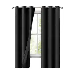 CASATUA - Cortinas Blackout 100% 2 Paños 140x220 Text Lino - Negro