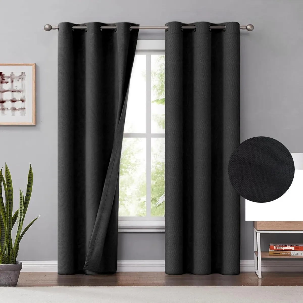 CASATUA - Cortinas Blackout 100% Casatua 2 Paños 140x220 Text Lino - Negro
