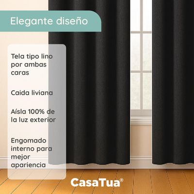 Imagen 2 del producto Cortinas Blackout 100% 2 Paños 140x220 Text Lino - Negro