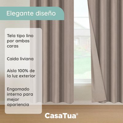 Imagen 2 del producto Cortinas Blackout 100% 2 Paños 140x220 Text Lino - Beige