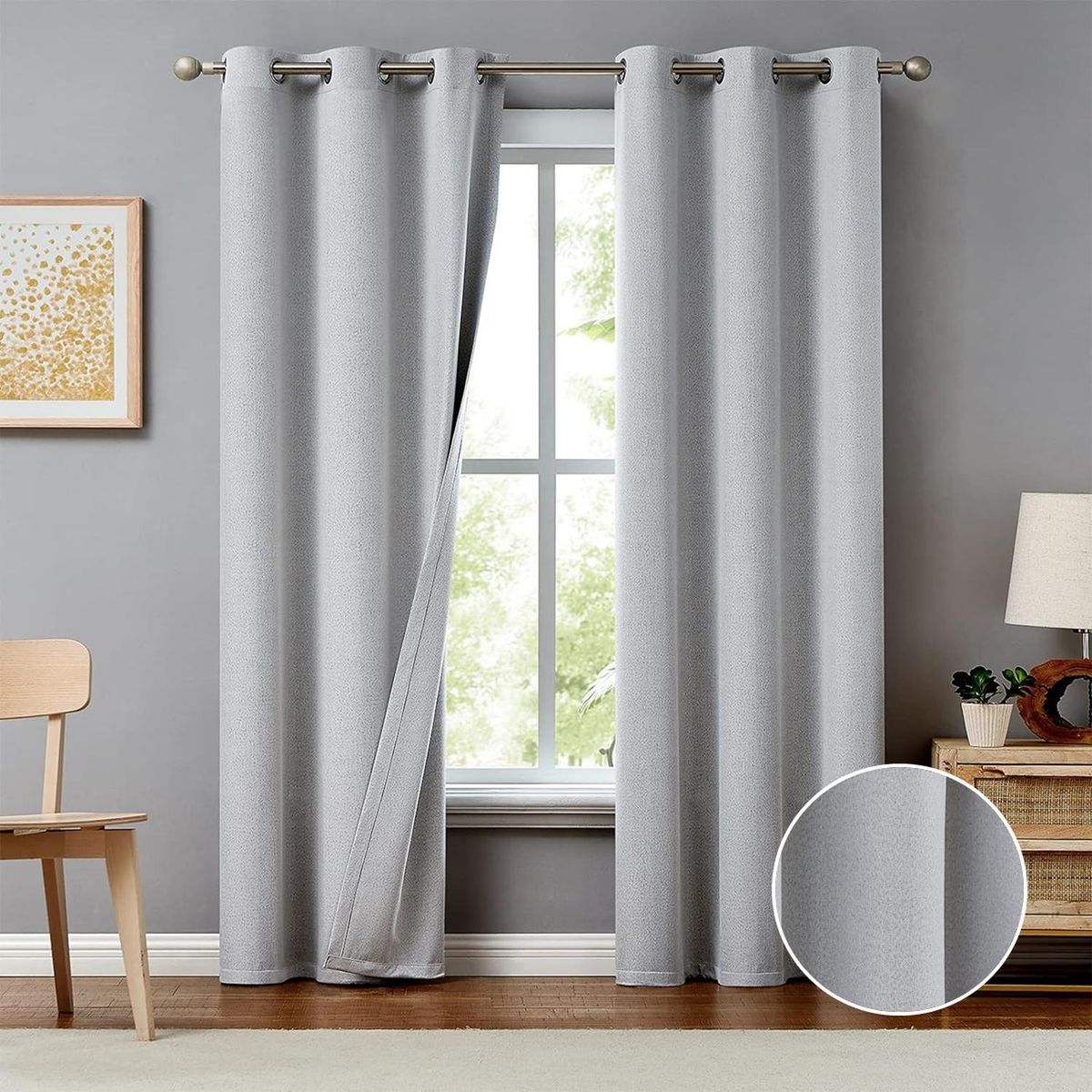 CASATUA - Cortinas Blackout 100% Casatua 2 Paños 140x220 Text Lino - Gris