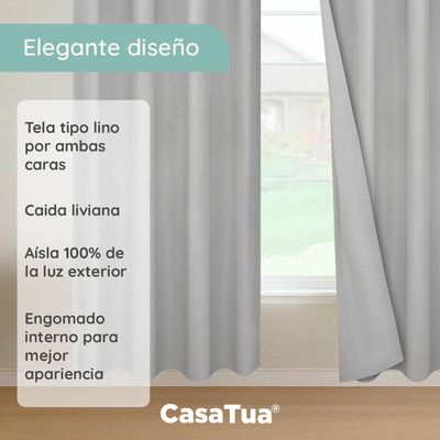 Imagen 2 del producto Cortinas Blackout 100% 2 Paños 140x220 Text Lino - Gris
