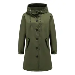 TIOZONEY - Cortavientos largo impermeable con gorro - Verde