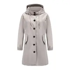 TIOZONEY - Cortavientos largo impermeable con gorro - Gris