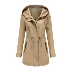 TIOZONEY - Cortavientos largo con gorro para mujer - Beige