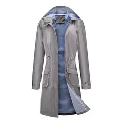 TIOZONEY - Cortavientos impermeable con gorro para mujer - Gris
