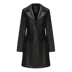 TIOZONEY - Abrigo de PU largo para mujer - Negro