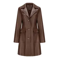 TIOZONEY - Abrigo de PU largo para mujer - Café Oscuro