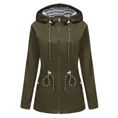 TIOZONEY - Cortavientos impermeable con gorro para mujer - Verde