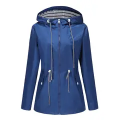 TIOZONEY - Cortavientos impermeable con gorro para mujer - Azul