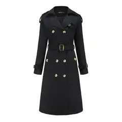 TIOZONEY - Abrigo largo tipo gabardina para mujer - Negro