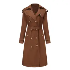 TIOZONEY - Abrigo largo tipo gabardina para mujer - Café
