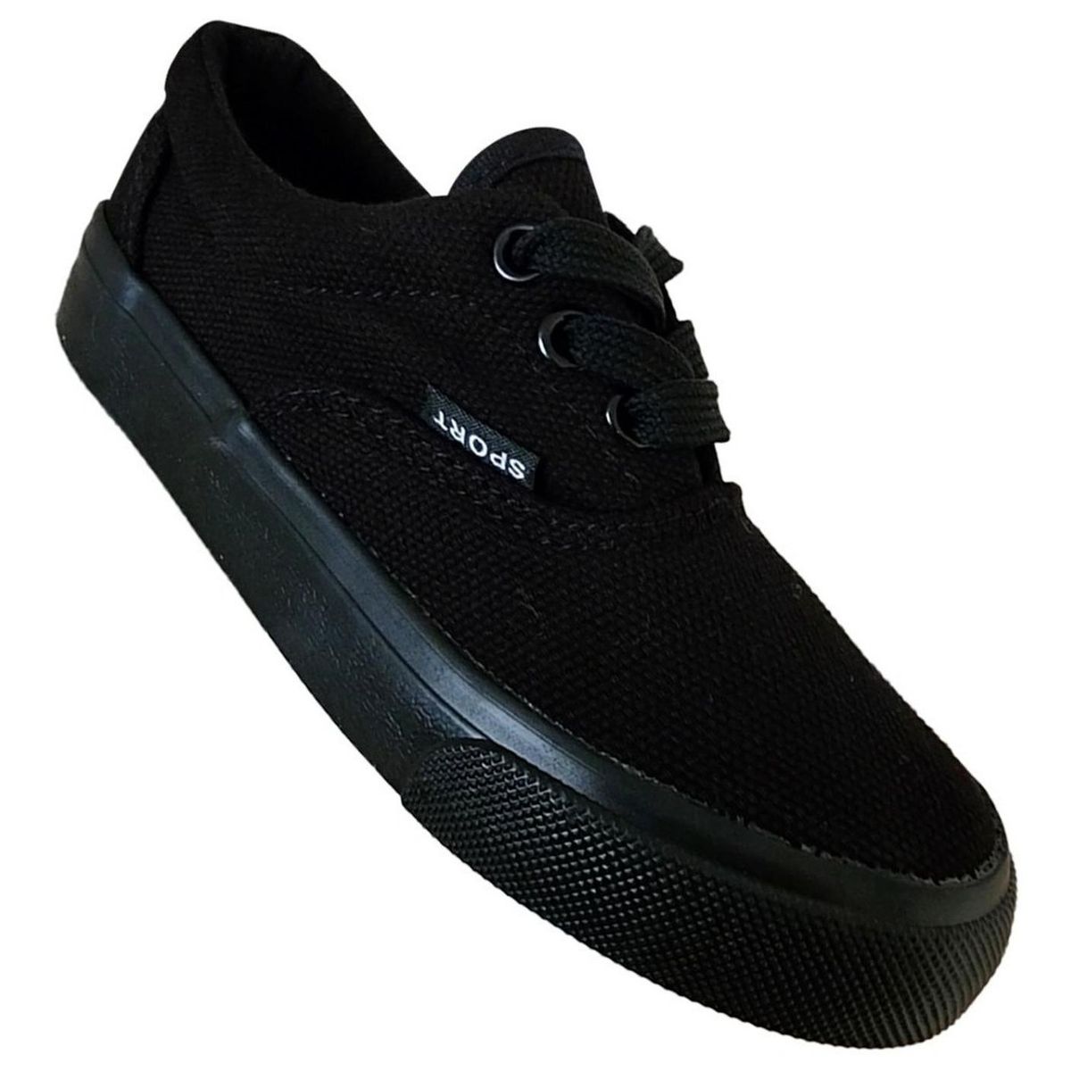 GENERICO - Zapatillas De Lona Infantil Deportiva Con Cordon Negro 7095