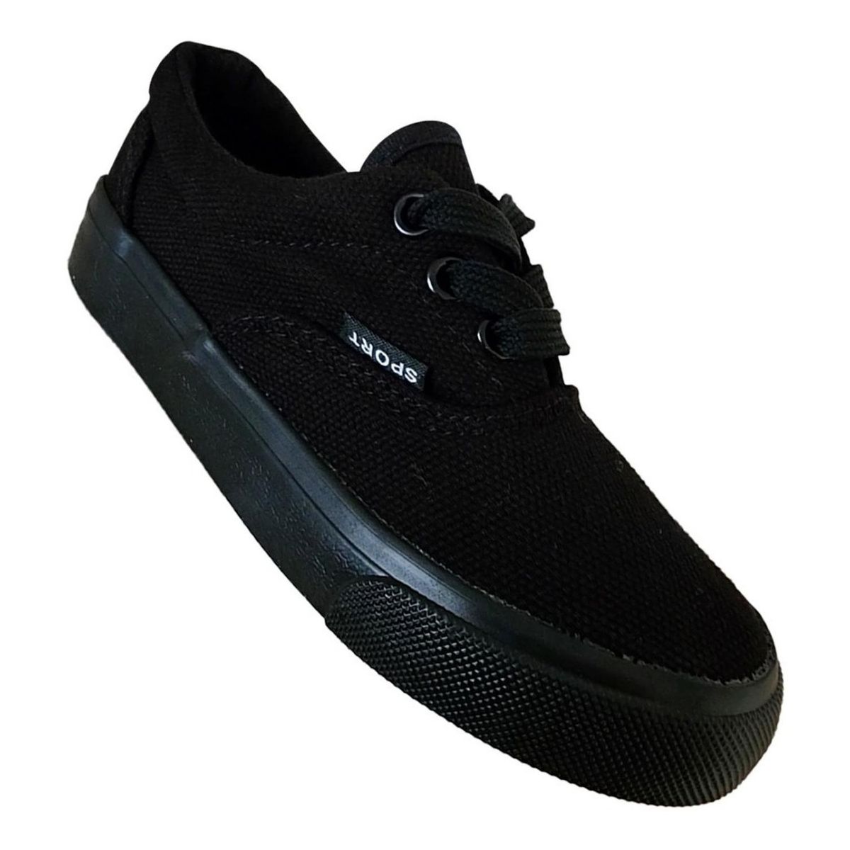 GENERICO - Zapatillas De Lona Infantil Deportiva Con Cordon Negro 7095