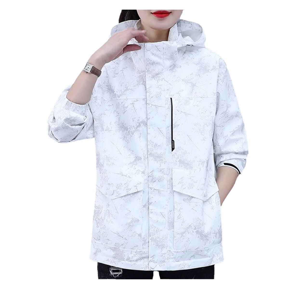 ANDESLAND OUTDOOR APPAREL - Cortaviento Impermeable Urbano Bengala Blanco Estampado Mujer