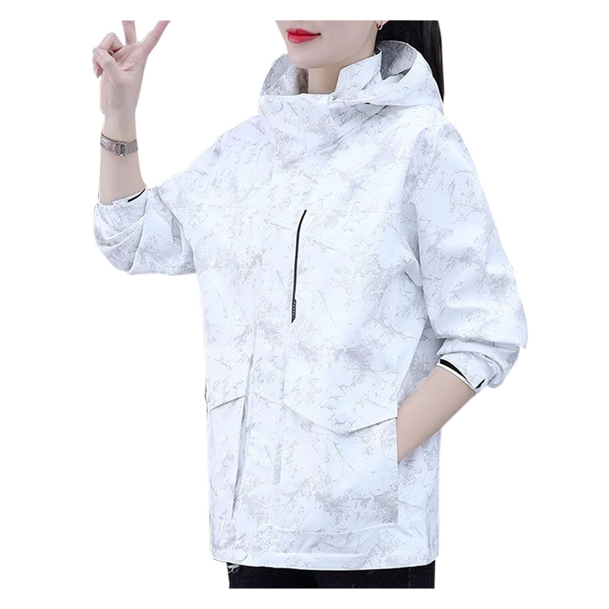 ANDESLAND OUTDOOR APPAREL - Cortaviento Impermeable Urbano Bengala Blanco Estampado Mujer