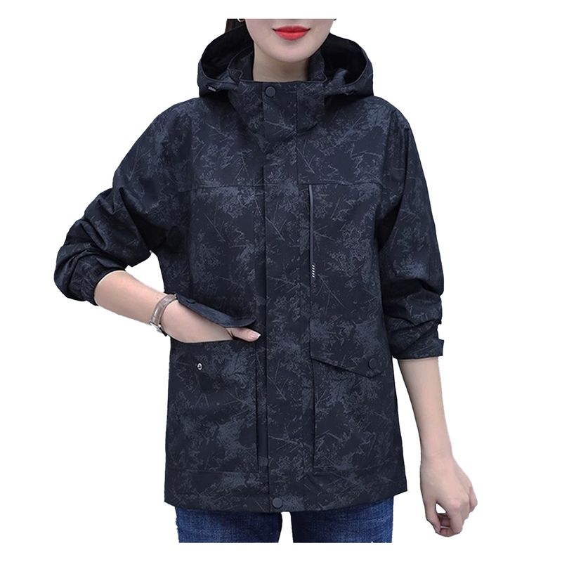 ANDESLAND OUTDOOR APPAREL - Cortaviento Impermeable Urbano Negro Estampado Mujer
