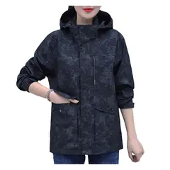 ANDESLAND OUTDOOR APPAREL - Cortaviento Impermeable Urbano Negro Estampado Mujer