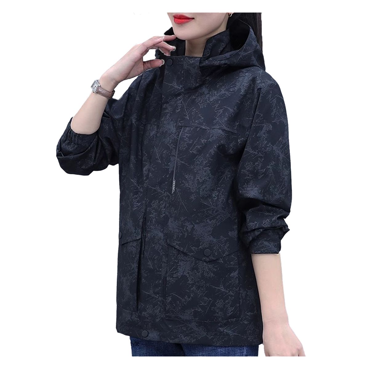 ANDESLAND OUTDOOR APPAREL - Cortaviento Impermeable Urbano Bengala Negro Estampado Mujer