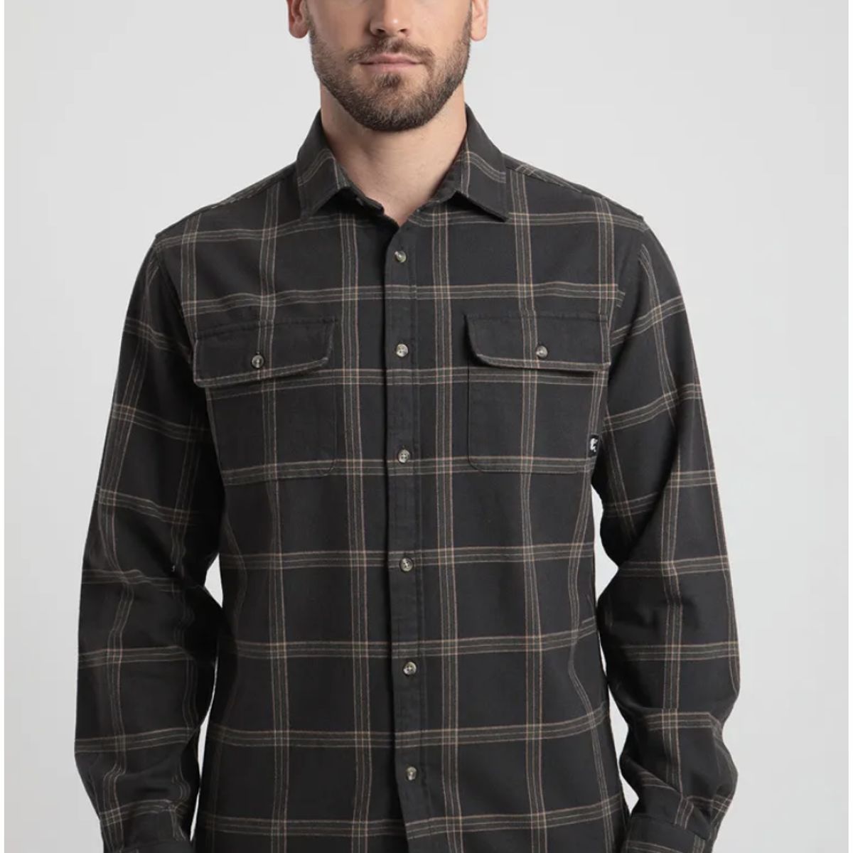 FROENS - Camisa manga larga hombre Franela grafito - Algodón orgánico flanel