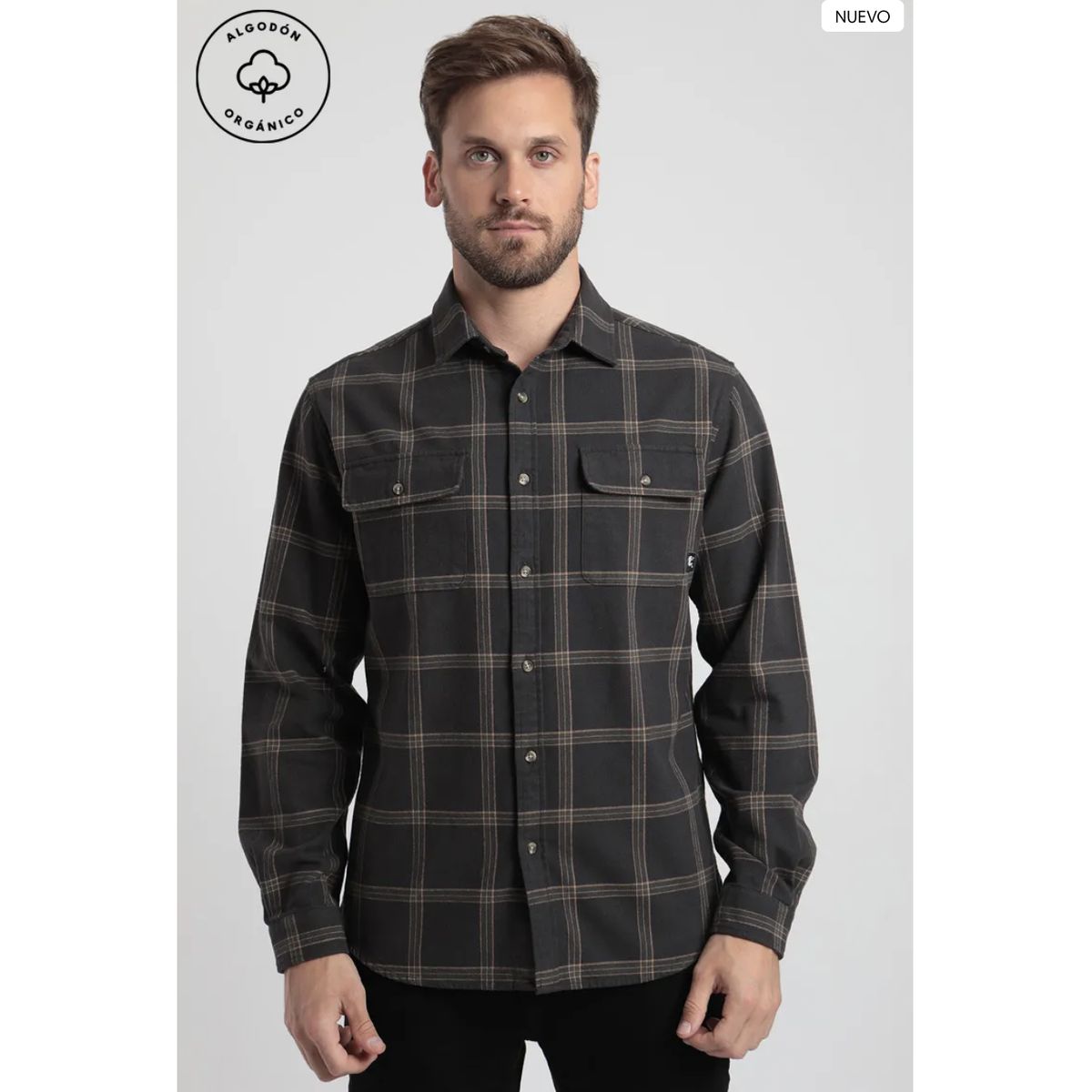 FROENS - Camisa manga larga hombre Franela grafito - Algodón orgánico flanel