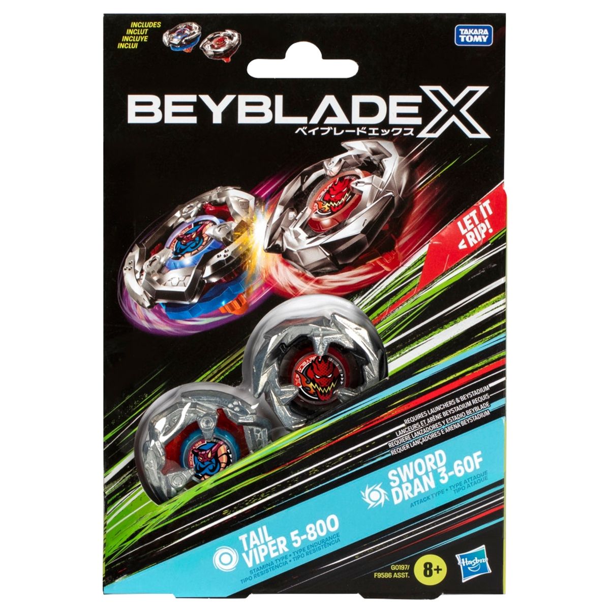 BEYBLADE - Trompo Beyblade X Pack Doble Tail Viper 5-80O y Sword Dran 3-60F