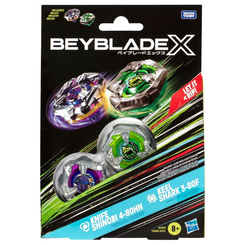 BEYBLADE - Trompo Beyblade X Pack Doble Knife Shinobi 4-80HN y Keel Shark 3-80
