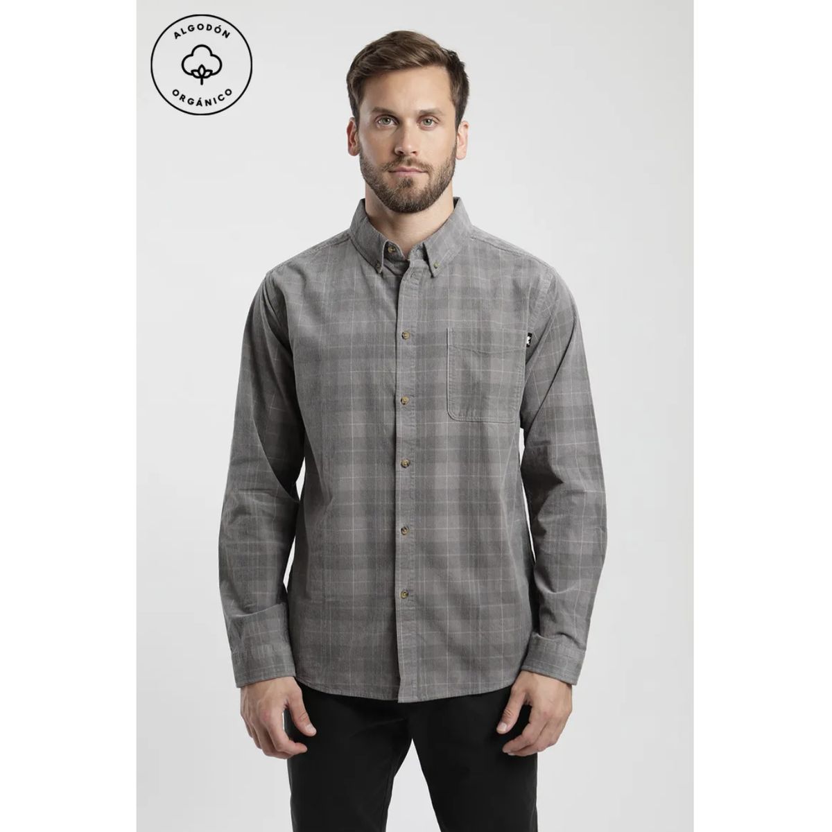 FROENS - Camisa manga larga hombre Corduroy  gris - Algodón orgánico