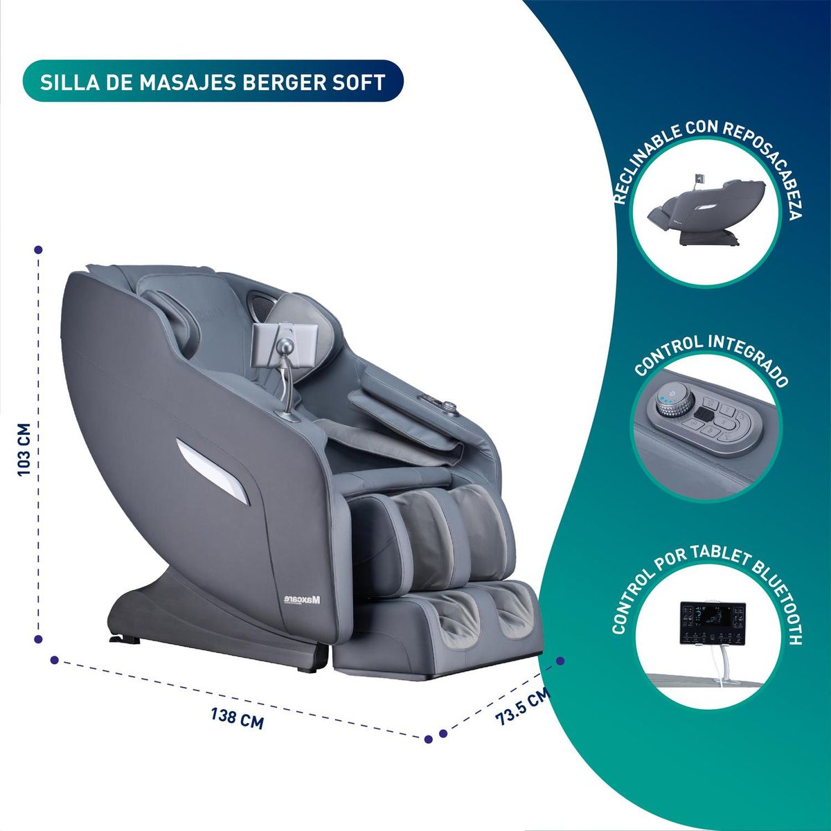 MAXCARE - Butaca Berger Sofa Masaje Soft Maxcare MAXCARE - Gris - Borrar