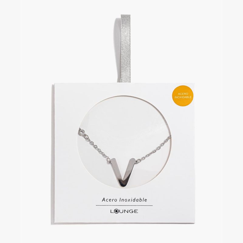LOUNGE - Collar Mujer Letra V Plateado