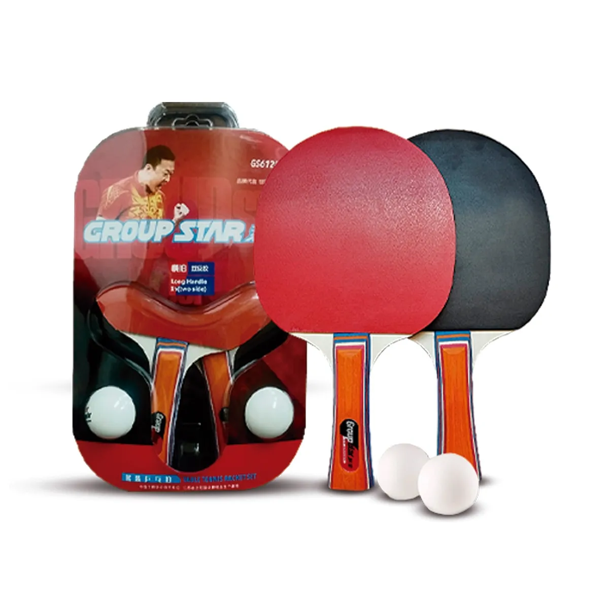 GENERICO - Set 2 Paletas Ping Pong 2 Pelotas Groupstar Mango Largo