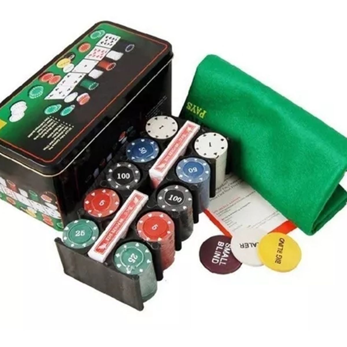 GENERICO - Set Poker 200 Fichas + Revolvedor De Cartas + Naipes + Envio