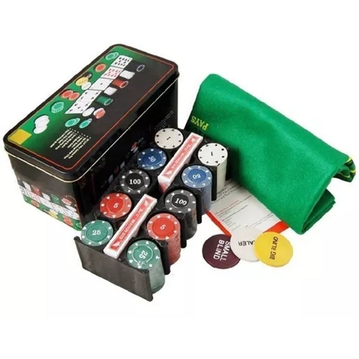 GENERICO - Set Poker 200 Fichas + Revolvedor De Cartas + Naipes + Envio