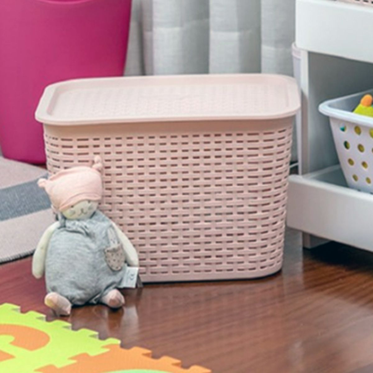 REYPLAST - Canastilla Canasta Organizadora Multiusos Rattan 22 Litros Rosa