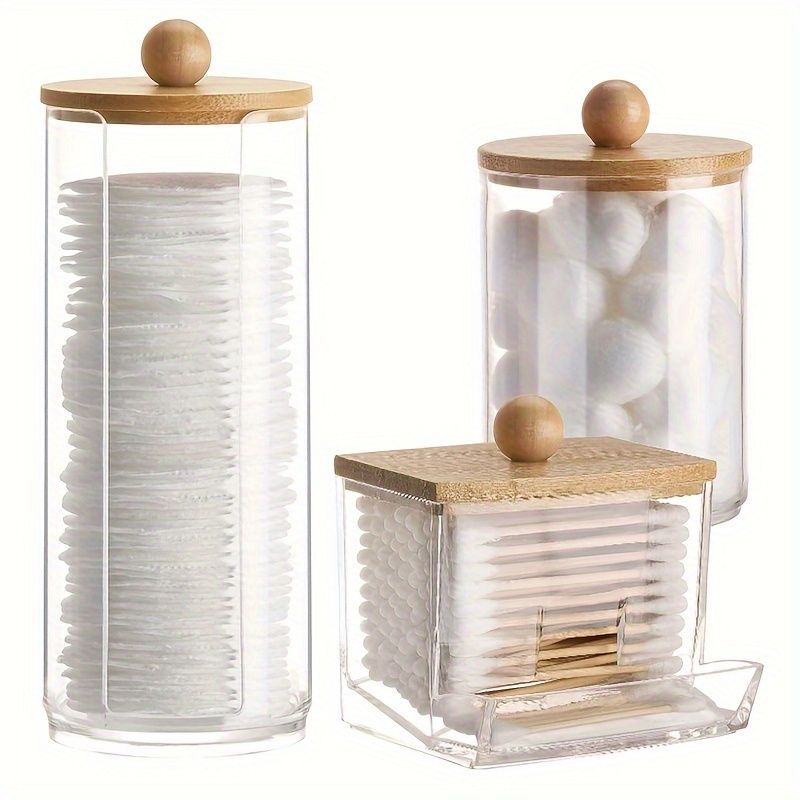 VATYERTY - Set 3 recipientes de almacenamiento transparente con tapa de bambú