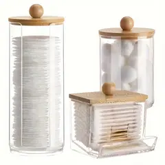 VATYERTY - Set 3 recipientes de almacenamiento transparente con tapa de bambú