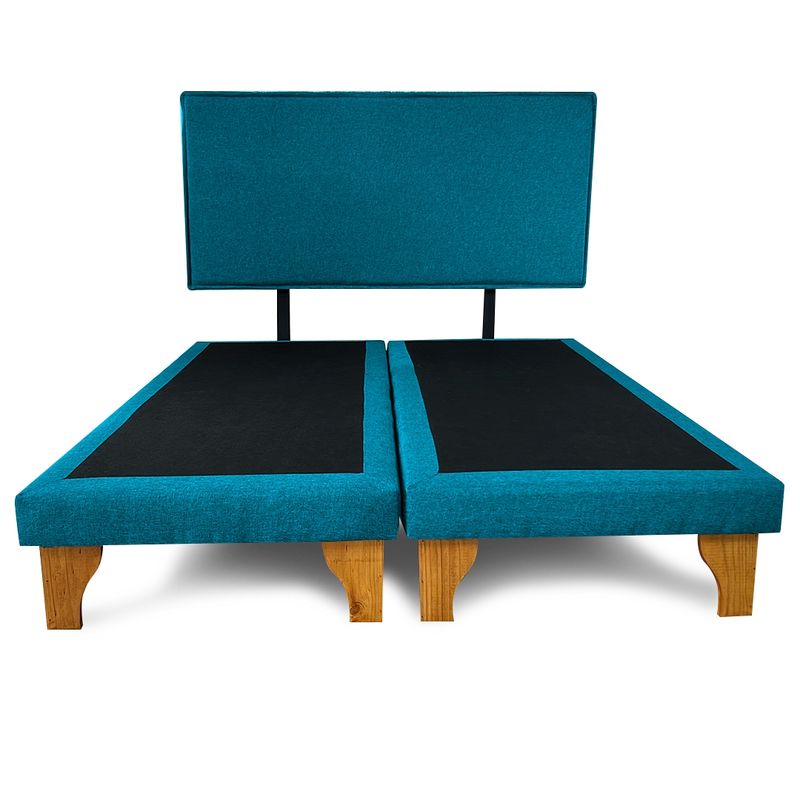 GENERICO - Base Para Cama 2 Plazas Con Respaldo Color Turquesa Lino BOX 200X150