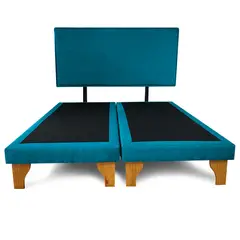GENERICO - Base Para Cama 2 Plazas Con Respaldo Color Turquesa Lino BOX 200X150