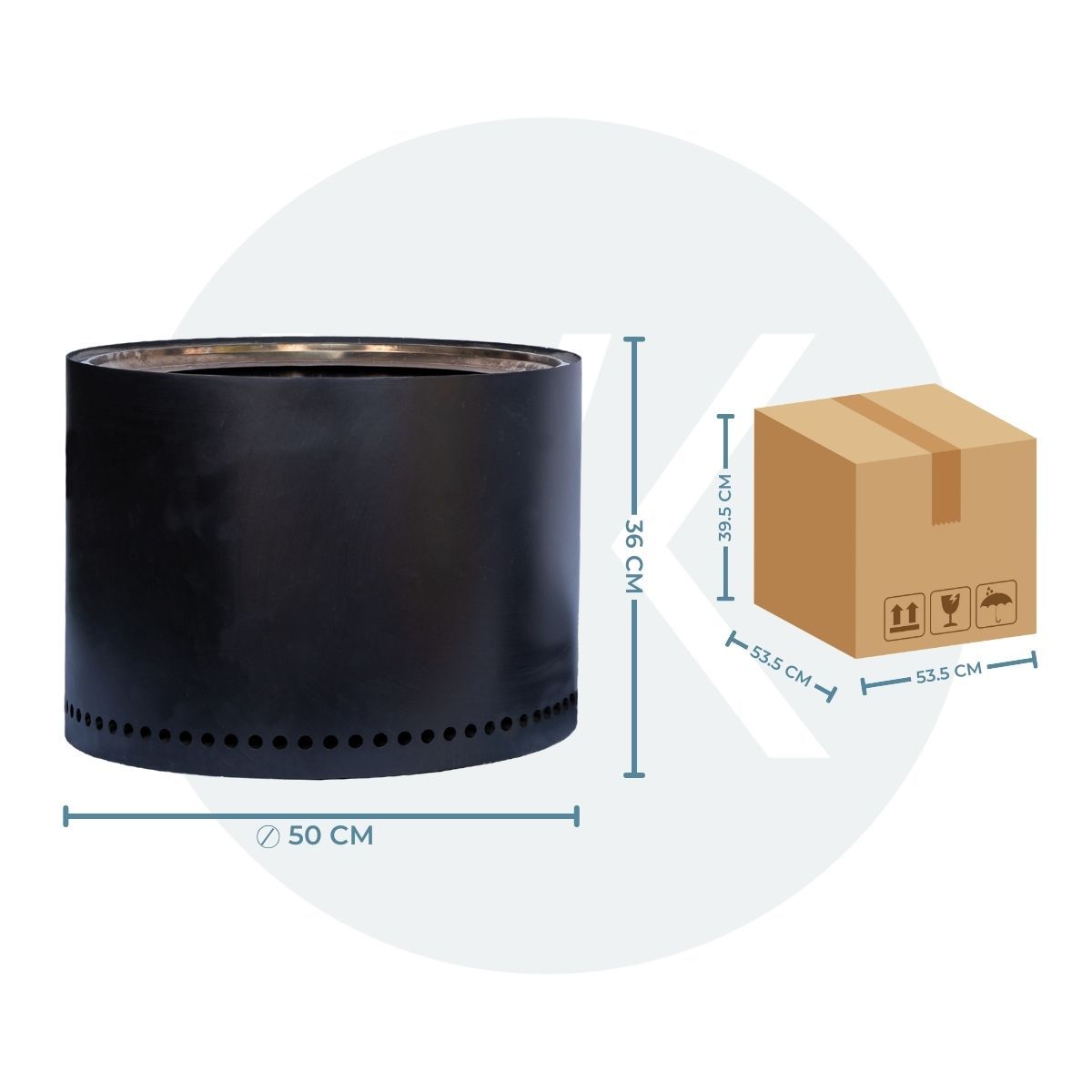 VERKEN - Brasero sin Humo Brann  Acero Inoxidable 304 + Acc / 38 cm - Negro