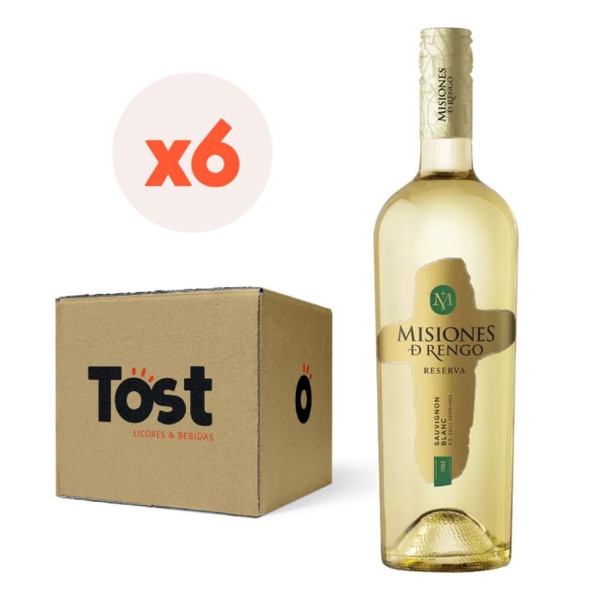 MISIONES DE RENGO - 6x Vino Misiones De Rengo Reserva Sauvignon Blanc 750cc