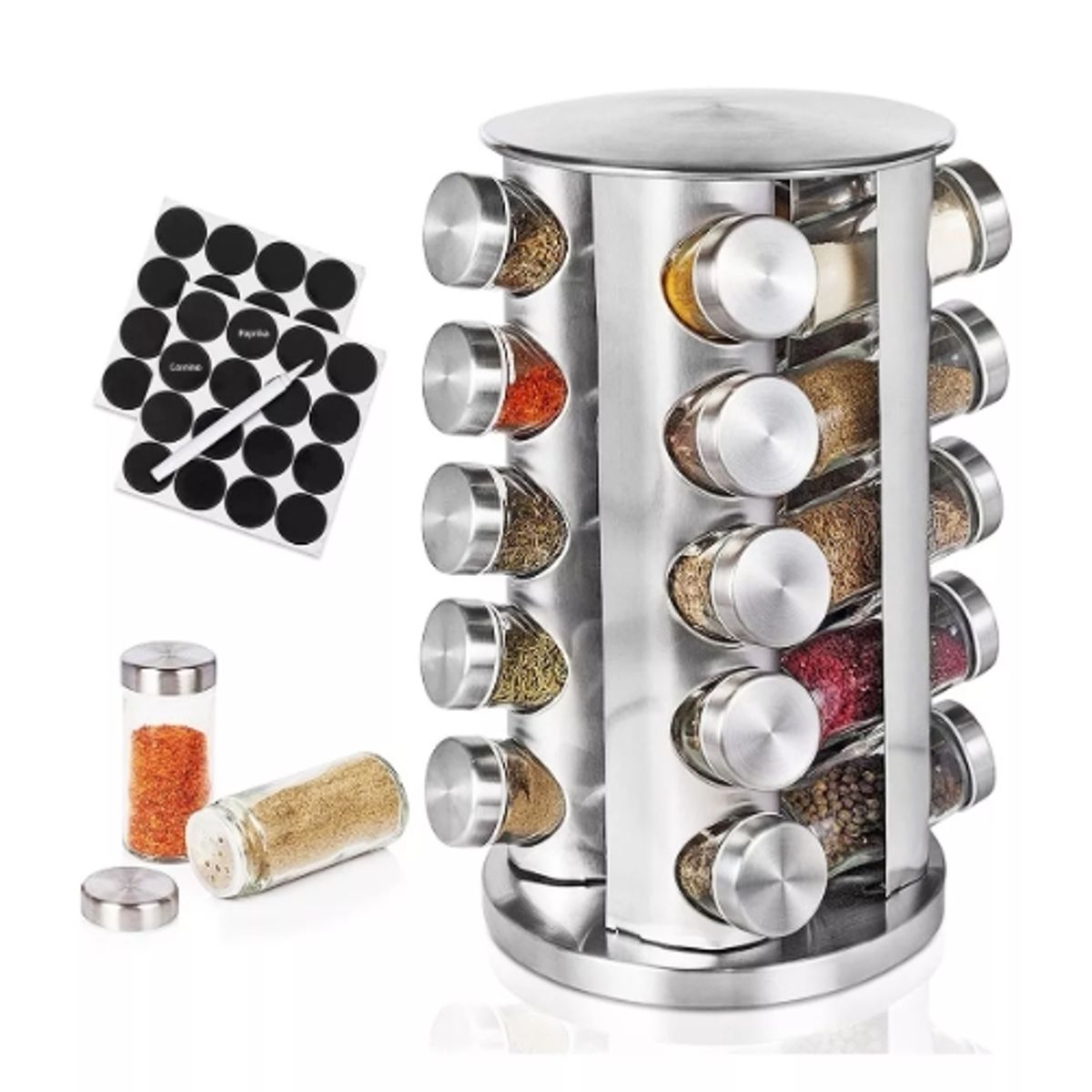 GENERICO - Condimenteros Especiero Giratorio Cocina 20 Frascos Color Plateado