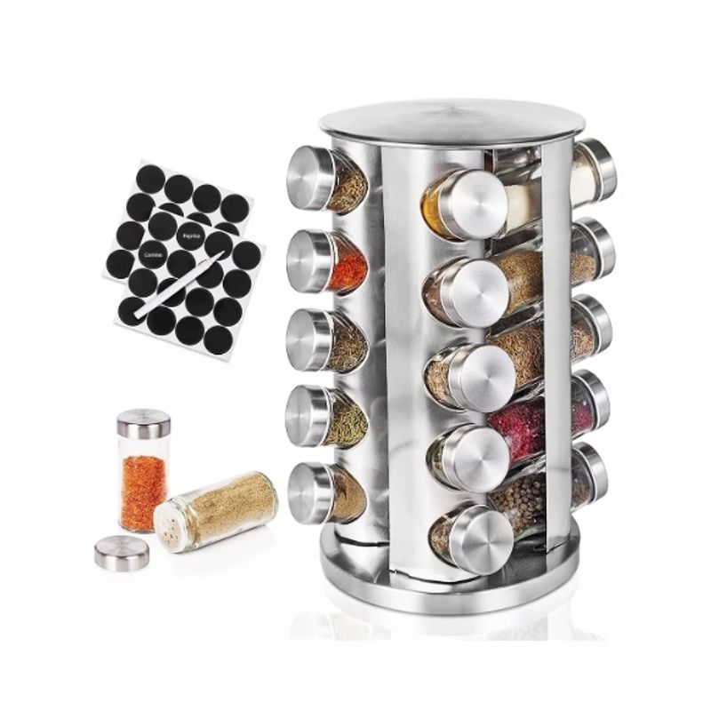 GENERICO - Condimenteros Especiero Giratorio Cocina 20 Frascos Color Plateado