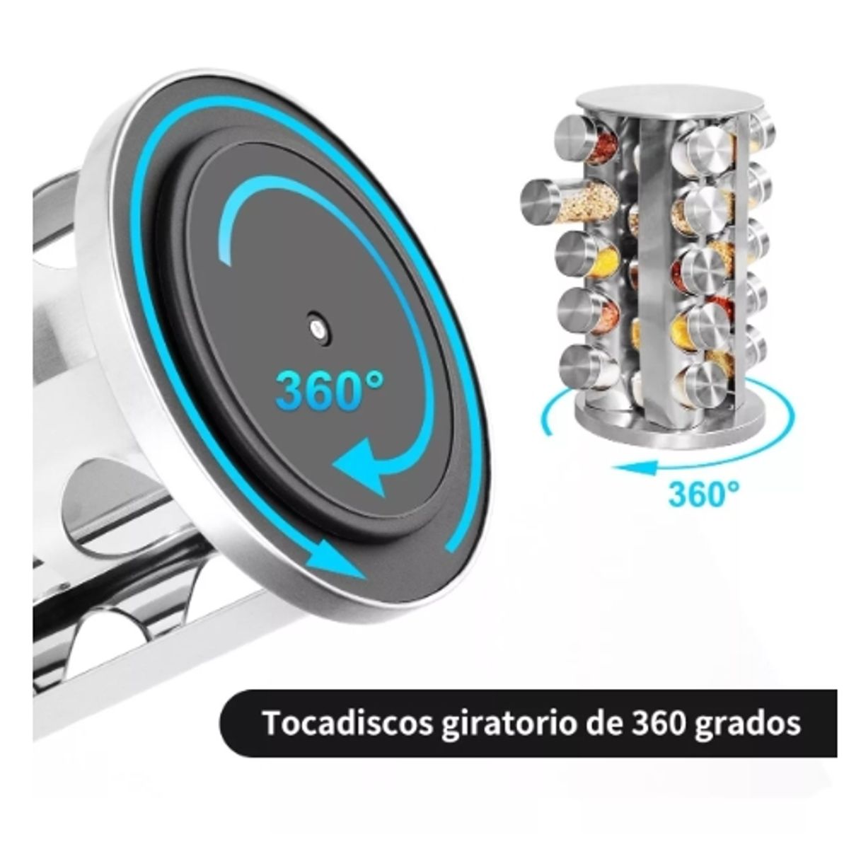 GENERICO - Condimenteros Especiero Giratorio Cocina 20 Frascos Color Plateado