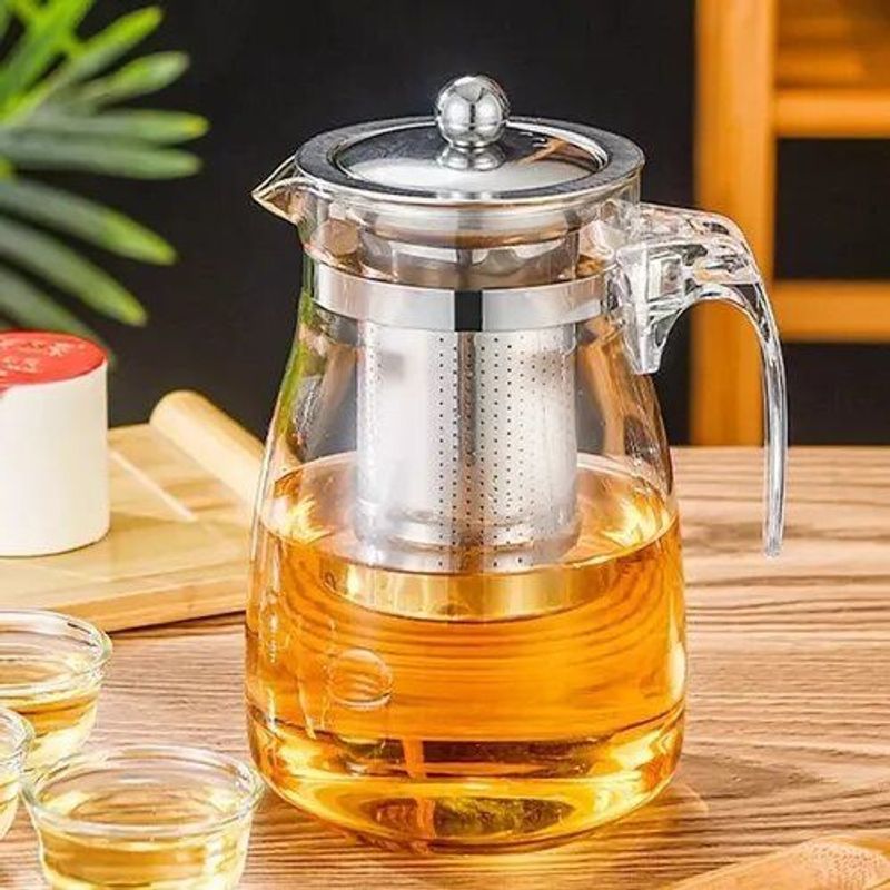 GENERICO - Tetera 17cm Vidrio y acero 750 mL