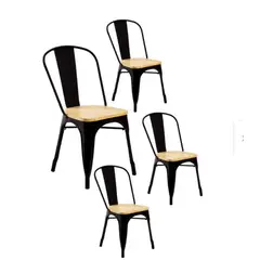 GENERICO - Pack de 4 Silla Tolix con asiento de madera - Negro