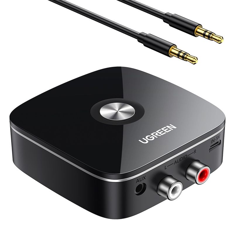 UGREEN - Adaptador Receptor de Audio Bluetooth 5.0 a 2RCA M Recargable Negro