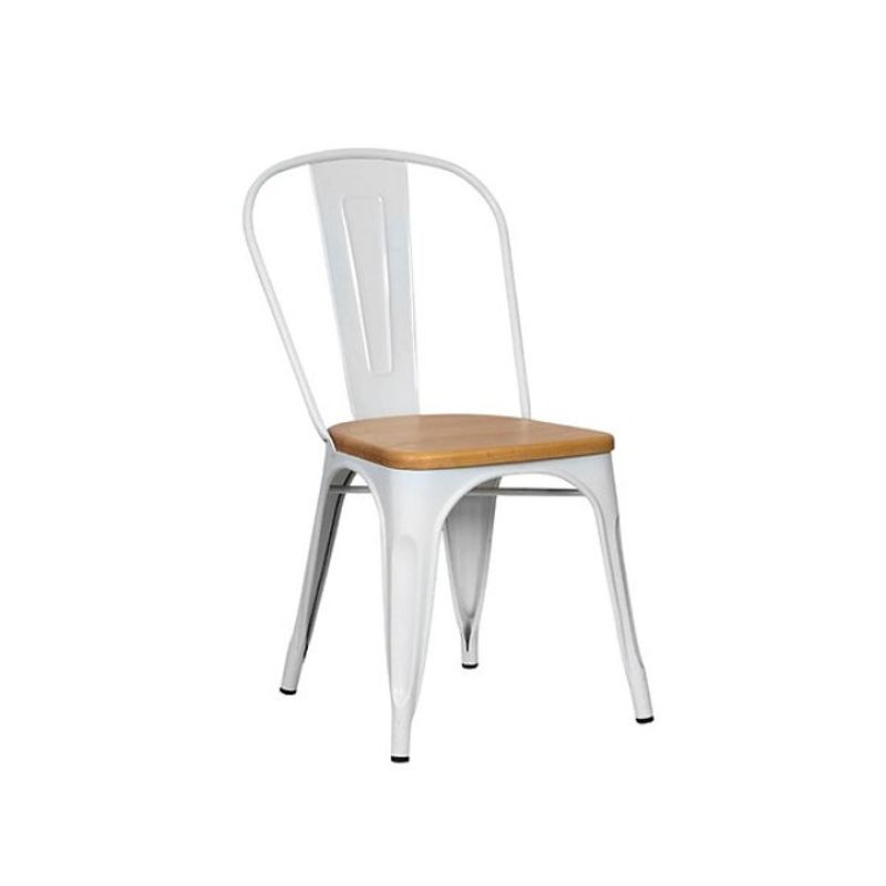 GENERICO - Silla Tolix con asiento de madera - Blanco