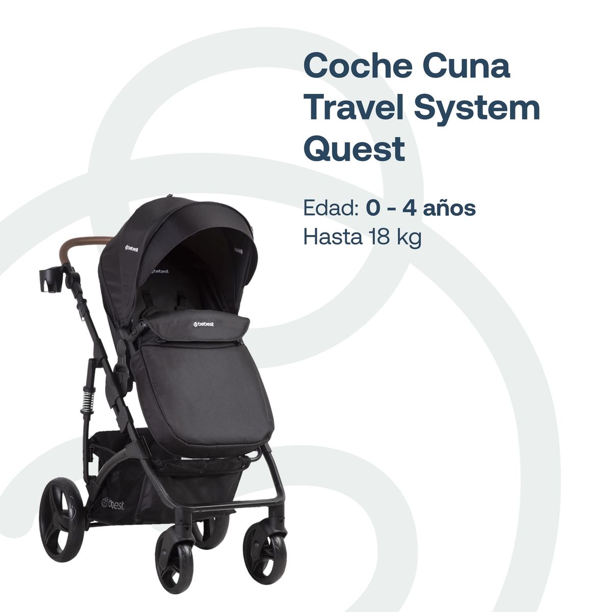 BEBESIT - Coche Cuna Travel System Quest LX Negro