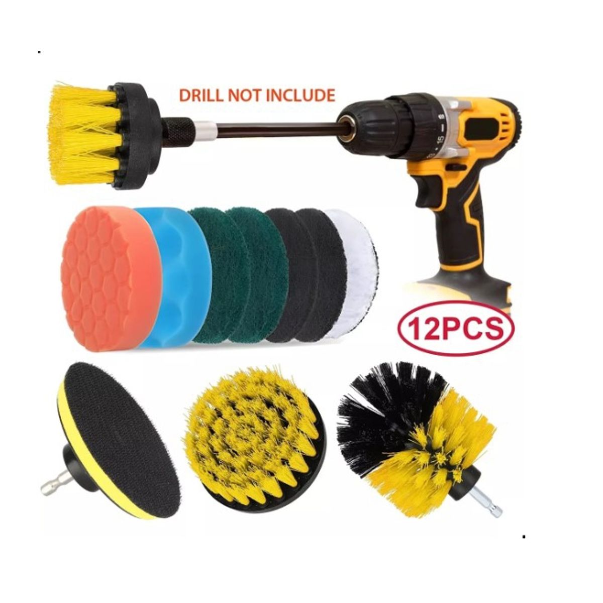 GENERICO - Limpieza De Auto Hogar Set Cepillos Para Taladro 12 Piezas