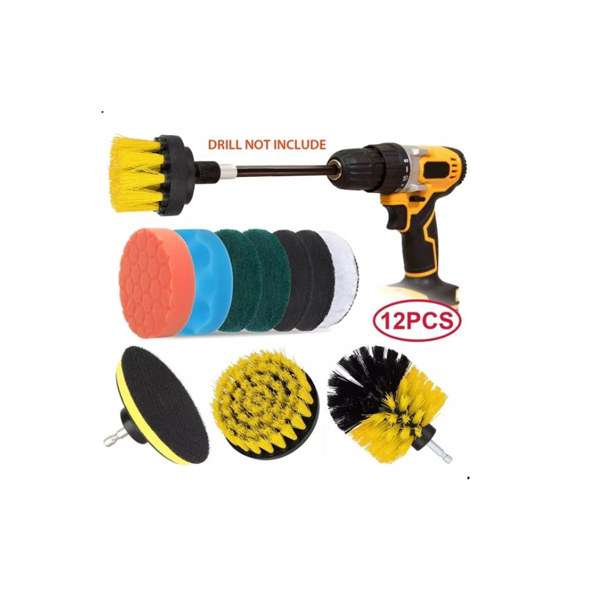 GENERICO - Limpieza De Auto Hogar Set Cepillos Para Taladro 12 Piezas